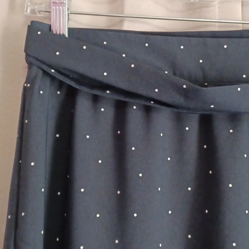 Loft Navy And White Polka Dot Faux Wrap Midi Skirt Removeable Fabric Belt Petite